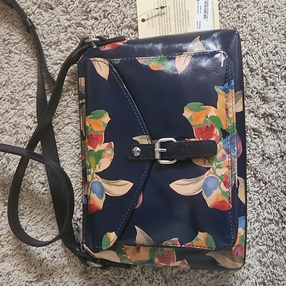 New Patricia Nash Avellino Leather Le Fluer Floral Print Front Pocket Crossbody